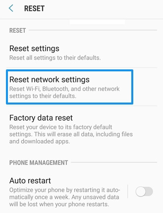 Reset network settings on Android phones