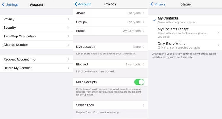 Change the contacts you share WhatsApp status with
