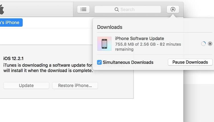 Check software download progress on iTunes